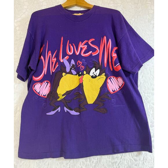 VTG RARE 90s Taz She-Devil Looney Tunes Front/Back Purple USA T-Shirt Fits L/XL* - Picture 1 of 9